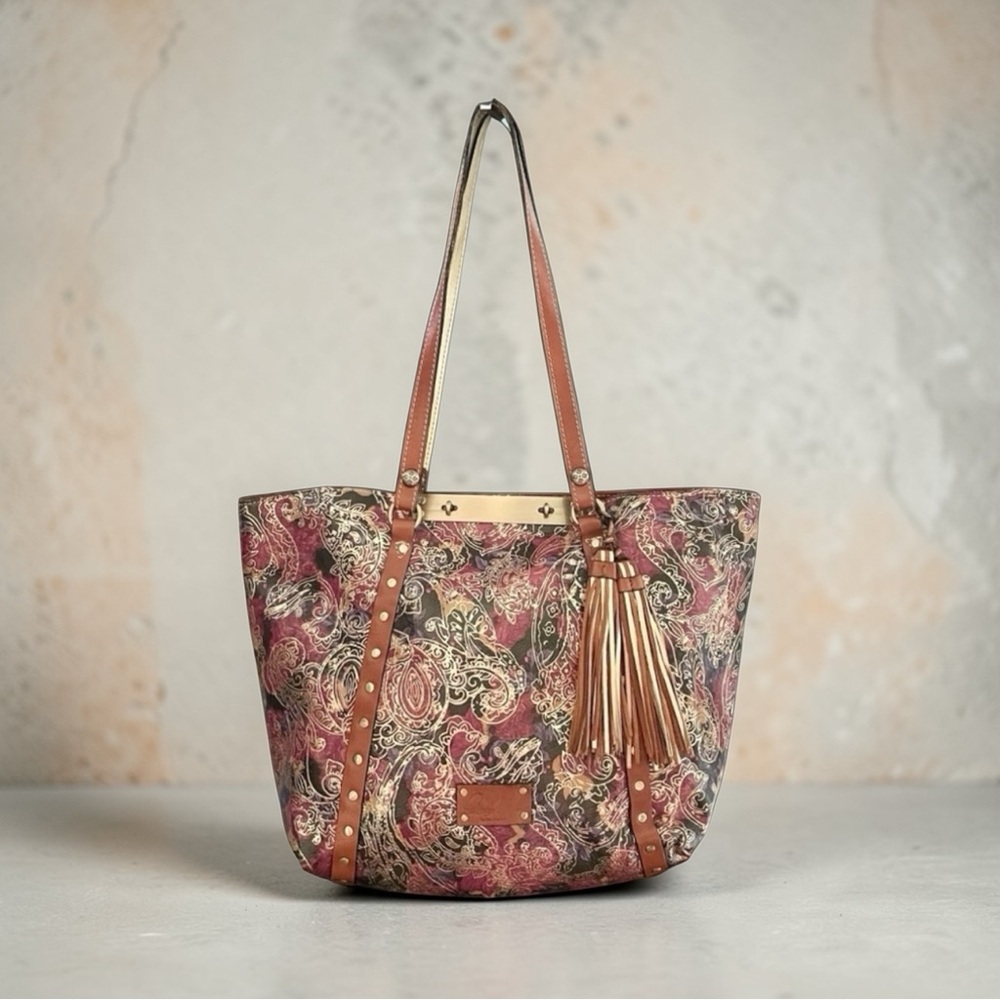 Patricia Nash Benvenuto Metallic Paisley And Floral Tooled Leather Large Tote.